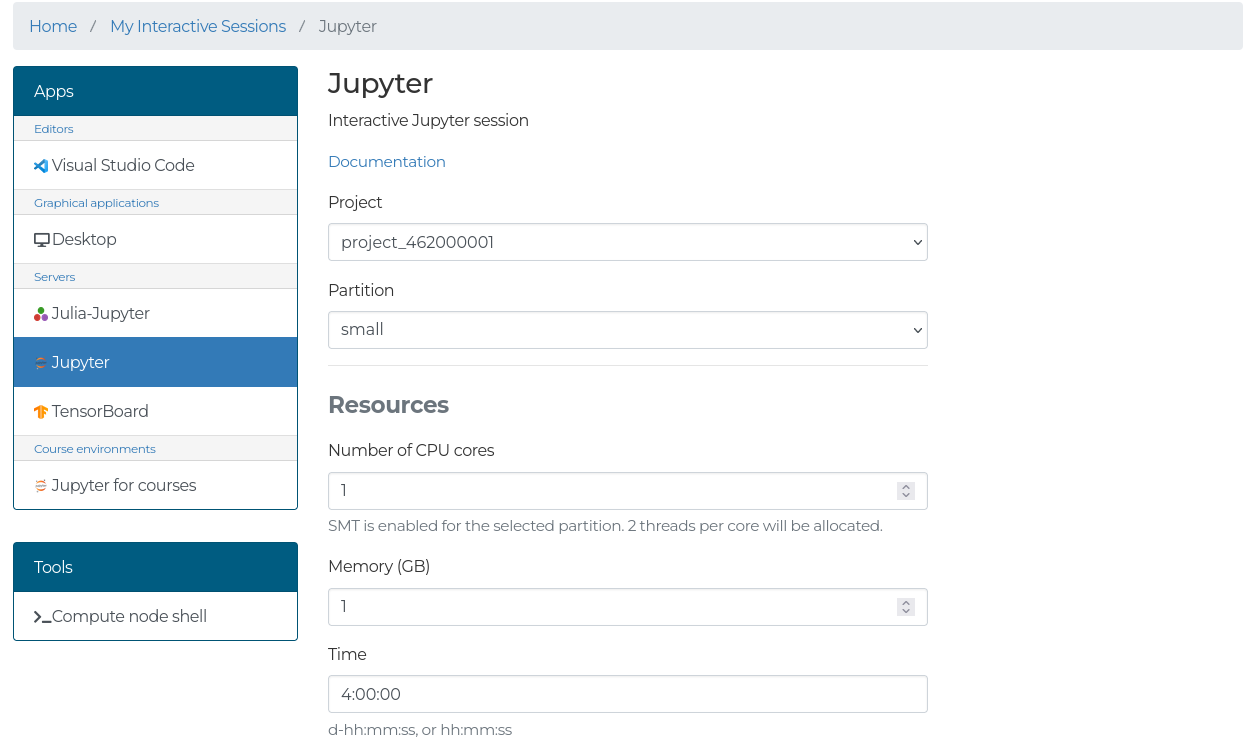 Jupyter resource options