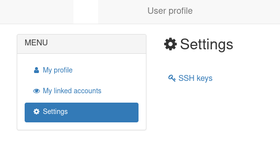 Screenshot of user profile settings to setup ssh public key