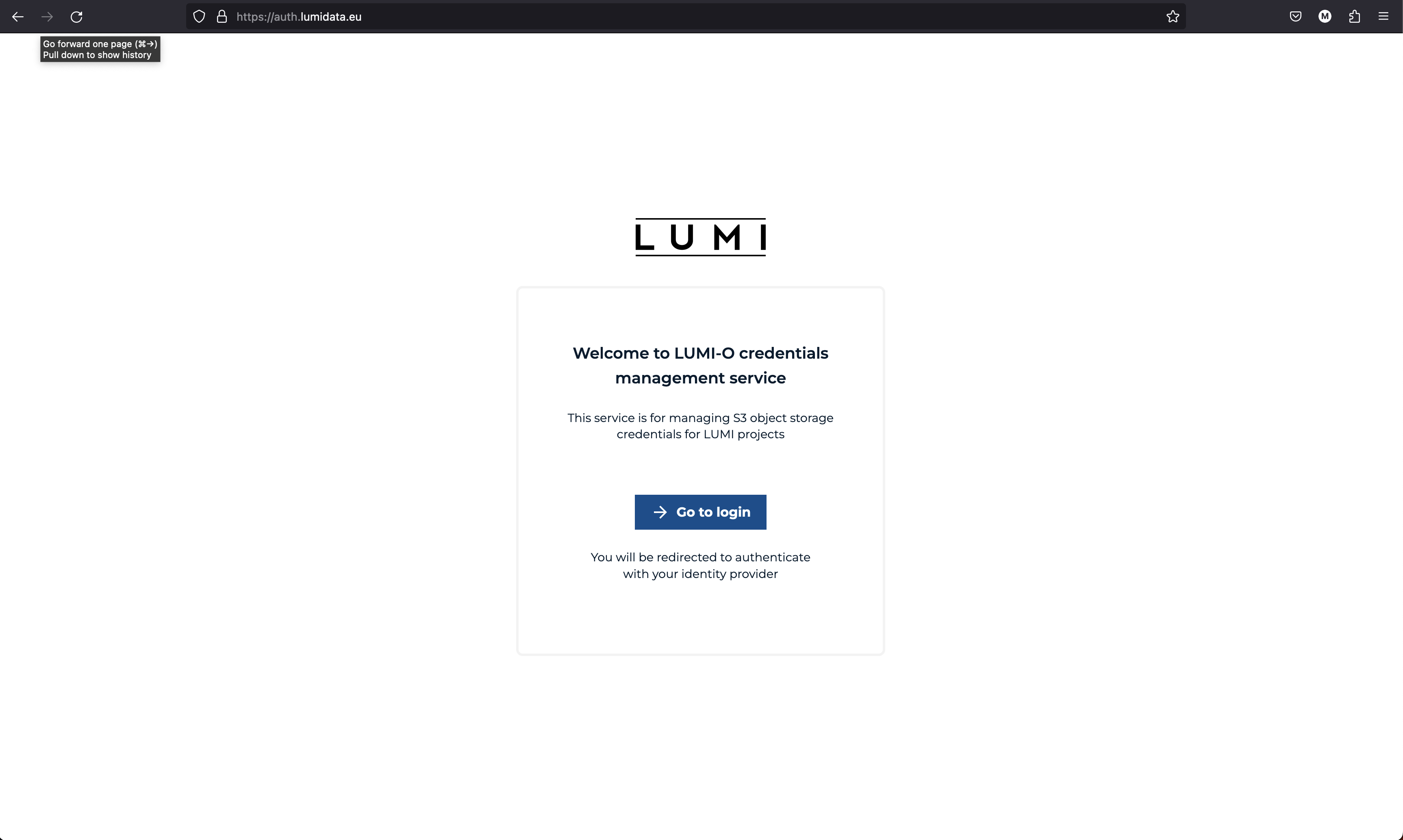 Screenshot of auth.lumidata.eu landing page
