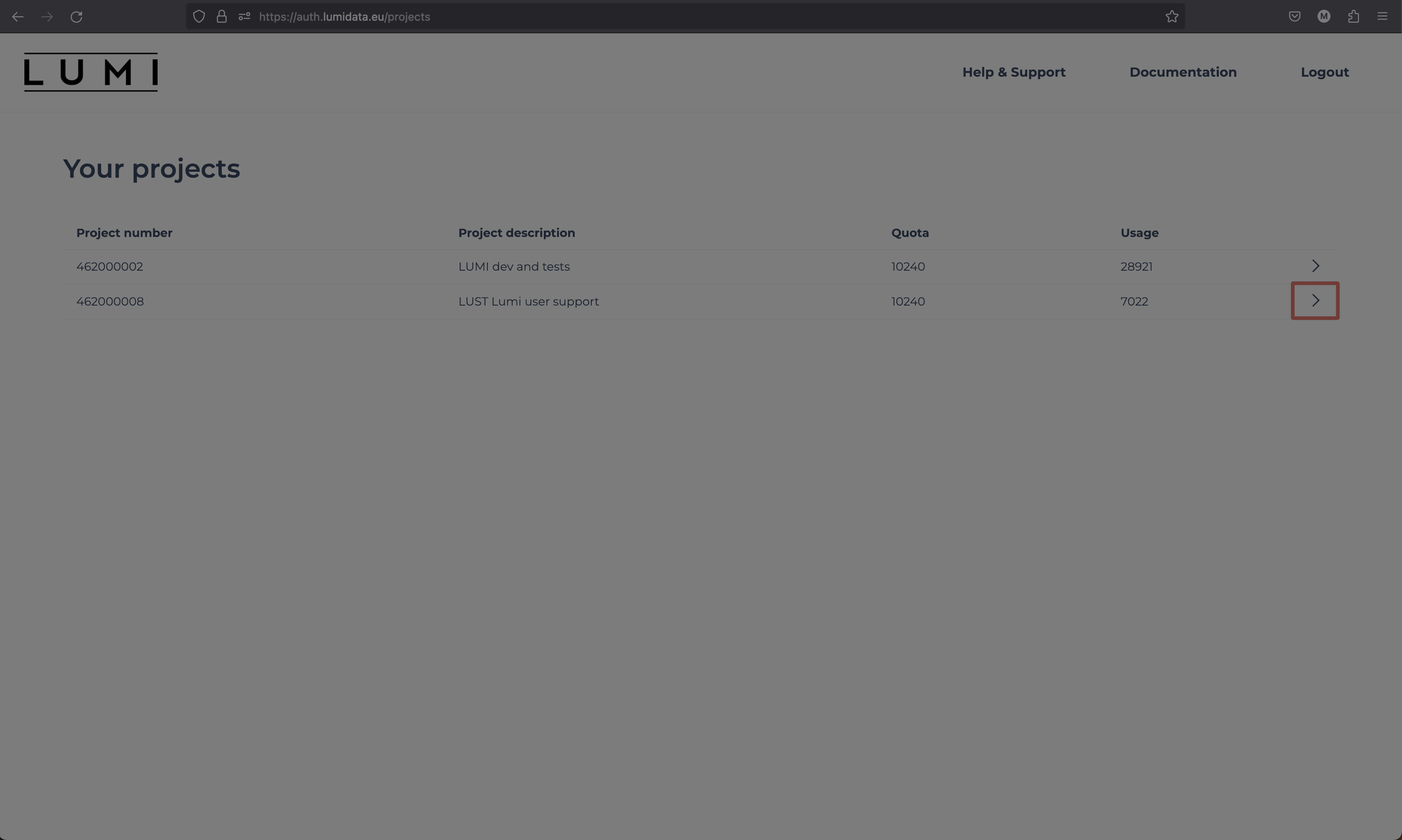 Screenshot of auth.lumidata.eu side menu arrow