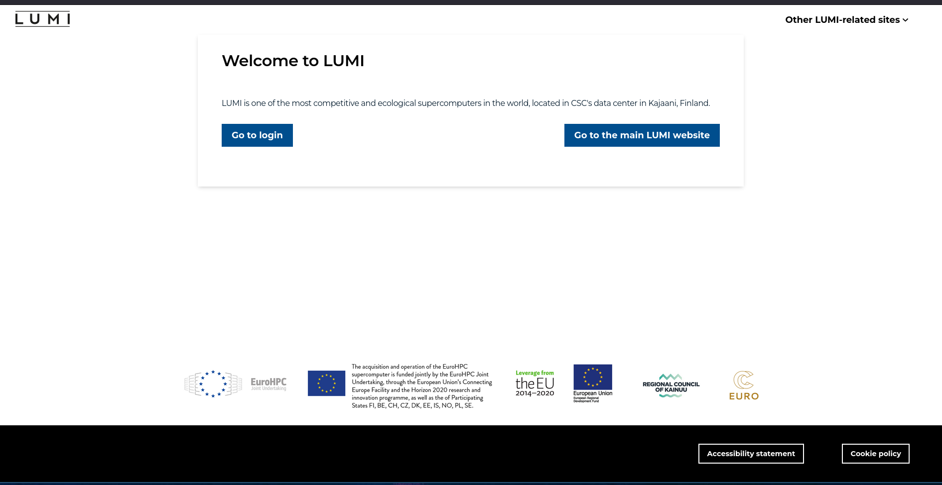 Image of welcome page for the LUMI web interface